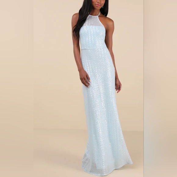 Lulus Kalina Elegant Light Blue Sequin Gown - Picture 1 of 3